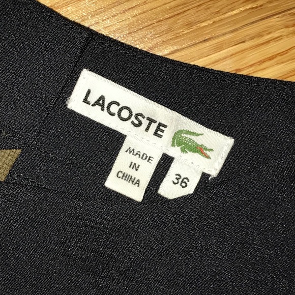 Lacoste Midi Silk Dress Olive W/Navy Trim Sz. 36/4 - Picture 3 of 9